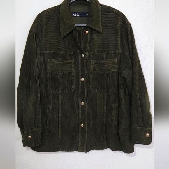 Zara Corduroy Button Down Green Jacket Size Medium - Picture 2 of 12
